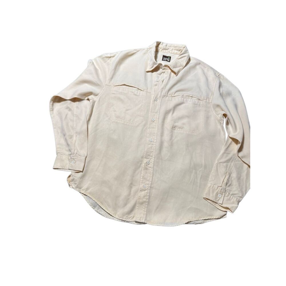 Weekendz off Tencel long sleeve cream button-down shirt L